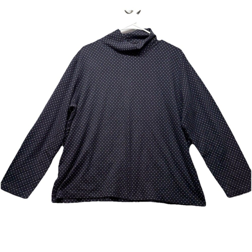 Lands End Navy Blue With White Polka Dots Mock Turtleneck Women's Sweater Sz XL